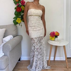 Woman’s white lace formal dress